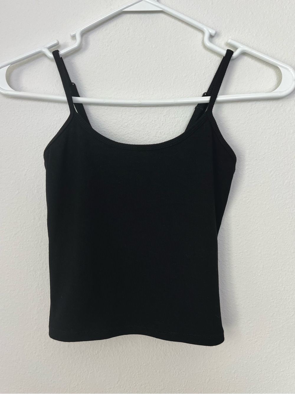 Klassy Network Black Ribbed Spaghetti Strap Crop Cami built in bra